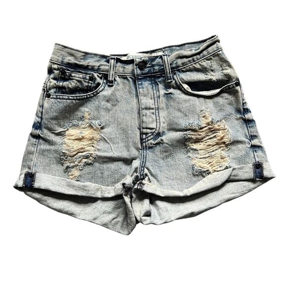Brandy Melville Pants - Brandy Melville Shorts Womens 26 Blue Distressed Denim Cut Off Cuffed High Waist